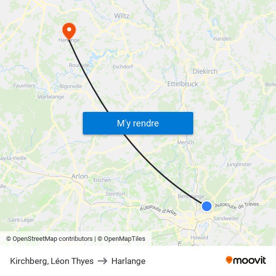 Kirchberg, Léon Thyes to Harlange map