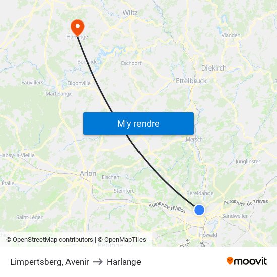 Limpertsberg, Avenir to Harlange map