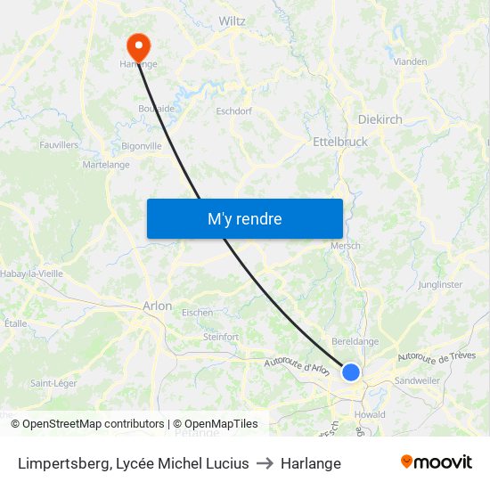 Limpertsberg, Lycée Michel Lucius to Harlange map