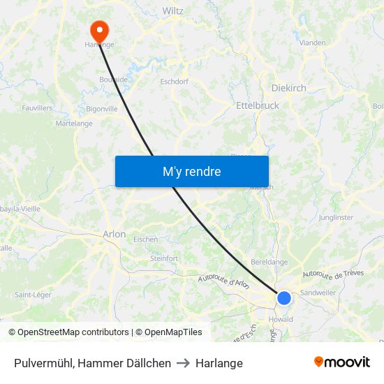 Pulvermühl, Hammer Dällchen to Harlange map