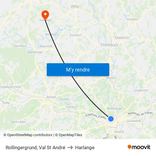 Rollingergrund, Val St André to Harlange map