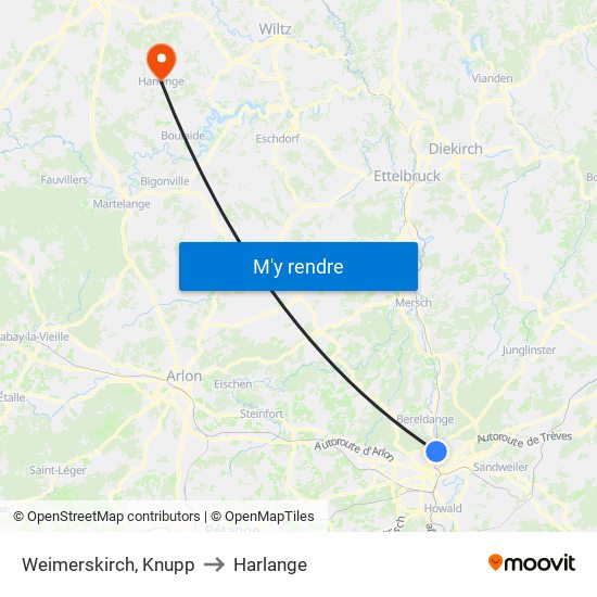 Weimerskirch, Knupp to Harlange map