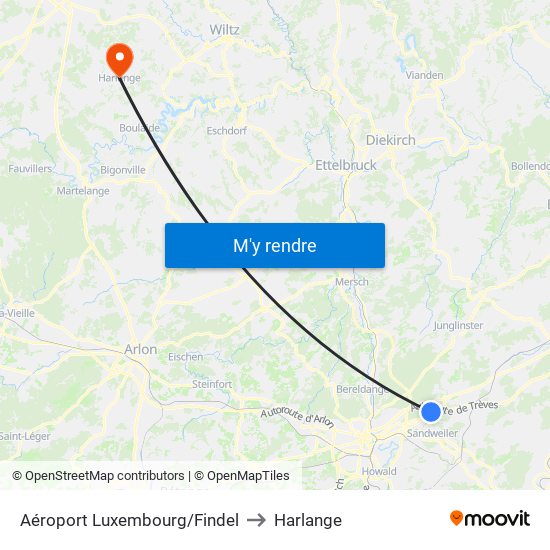 Aéroport Luxembourg/Findel to Harlange map