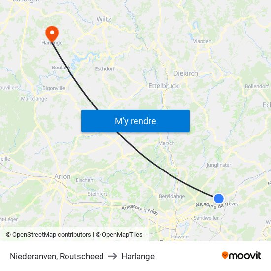 Niederanven, Routscheed to Harlange map