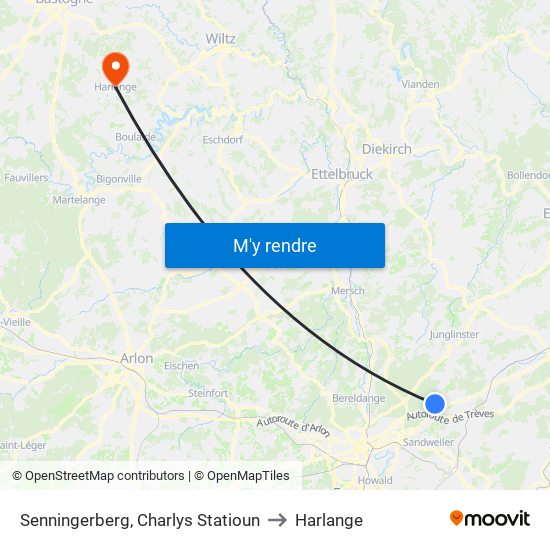 Senningerberg, Charlys Statioun to Harlange map