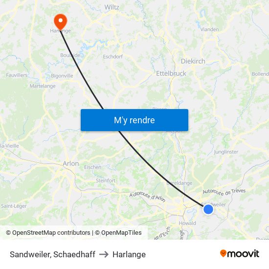 Sandweiler, Schaedhaff to Harlange map