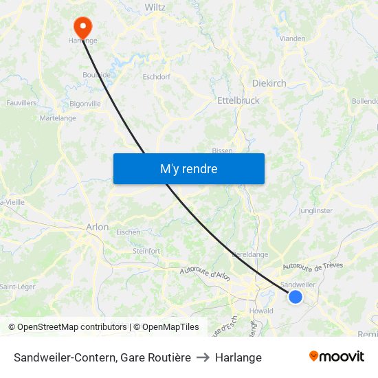 Sandweiler-Contern, Gare Routière to Harlange map