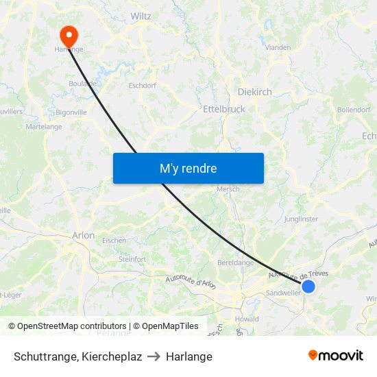 Schuttrange, Kiercheplaz to Harlange map