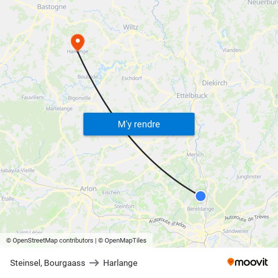 Steinsel, Bourgaass to Harlange map