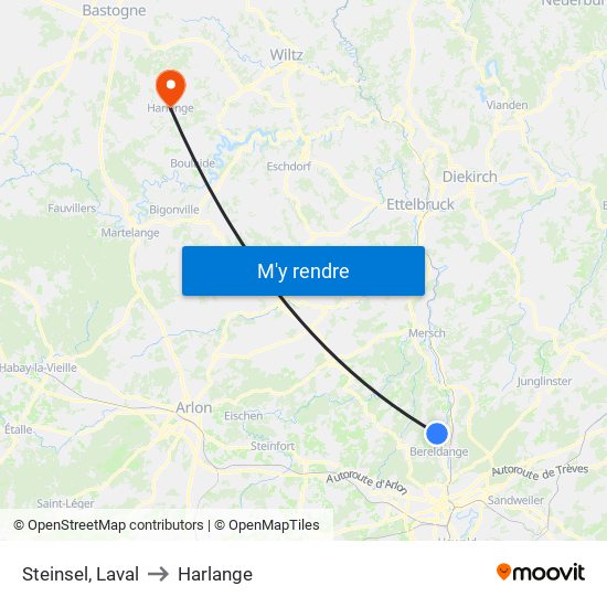 Steinsel, Laval to Harlange map