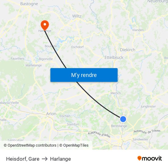 Heisdorf, Gare to Harlange map