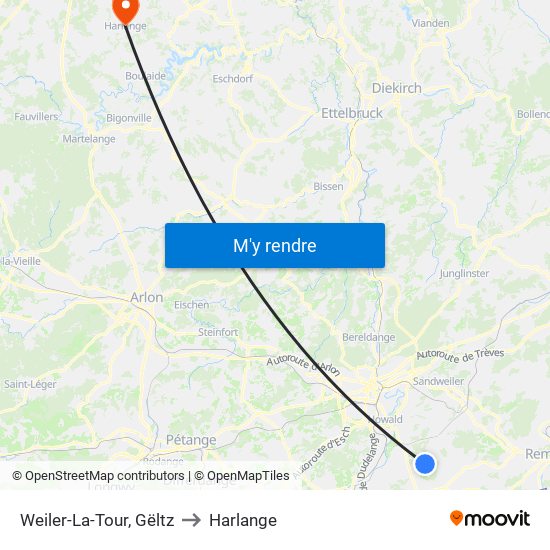 Weiler-La-Tour, Gëltz to Harlange map