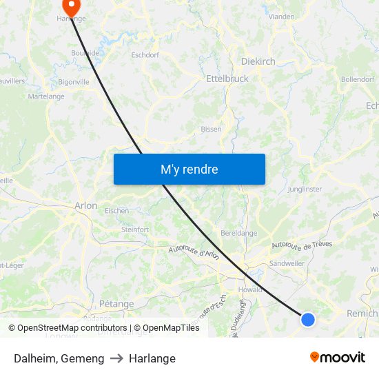 Dalheim, Gemeng to Harlange map