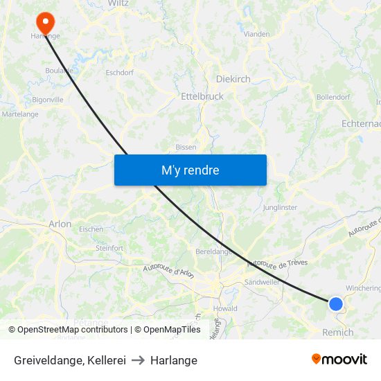 Greiveldange, Kellerei to Harlange map