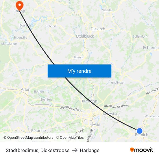 Stadtbredimus, Dicksstrooss to Harlange map