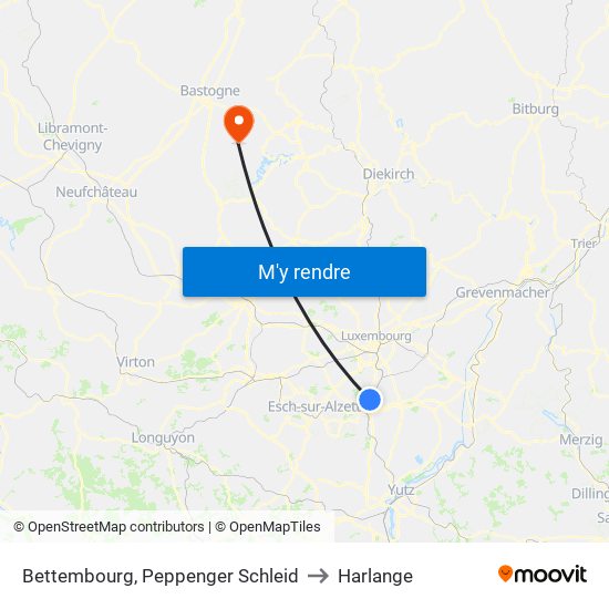 Bettembourg, Peppenger Schleid to Harlange map