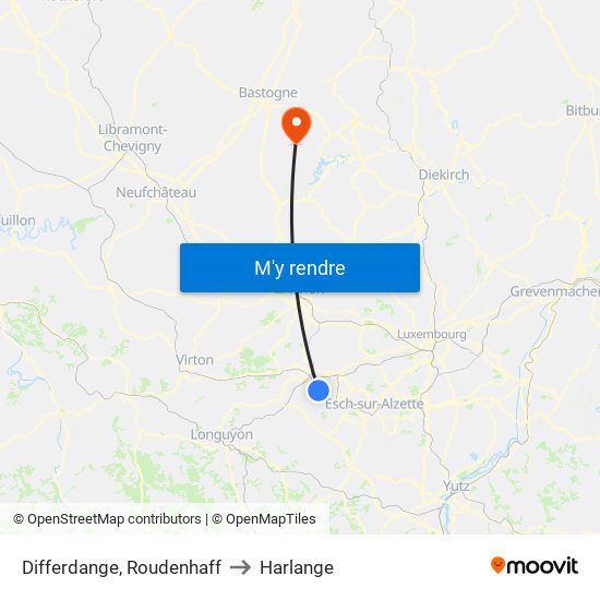 Differdange, Roudenhaff to Harlange map