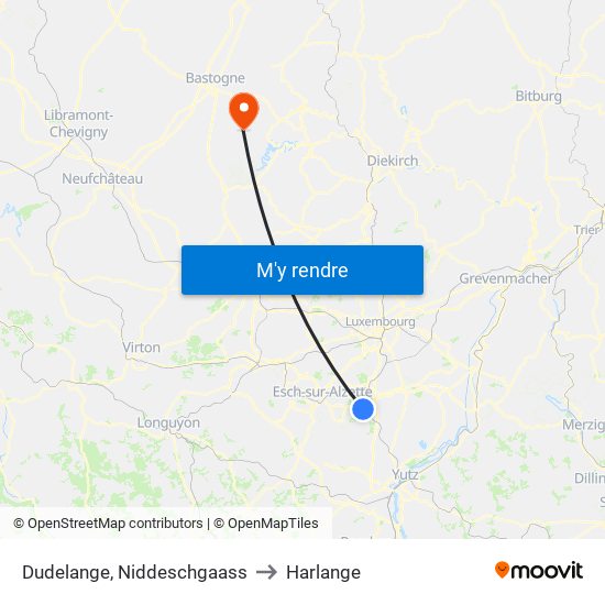 Dudelange, Niddeschgaass to Harlange map