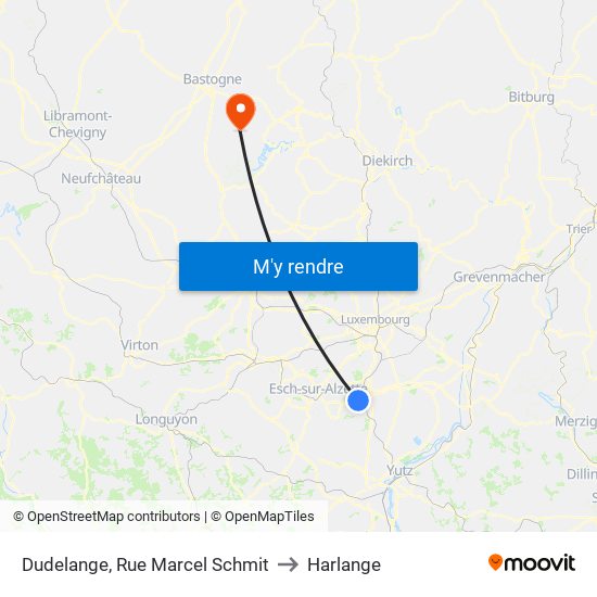 Dudelange, Rue Marcel Schmit to Harlange map