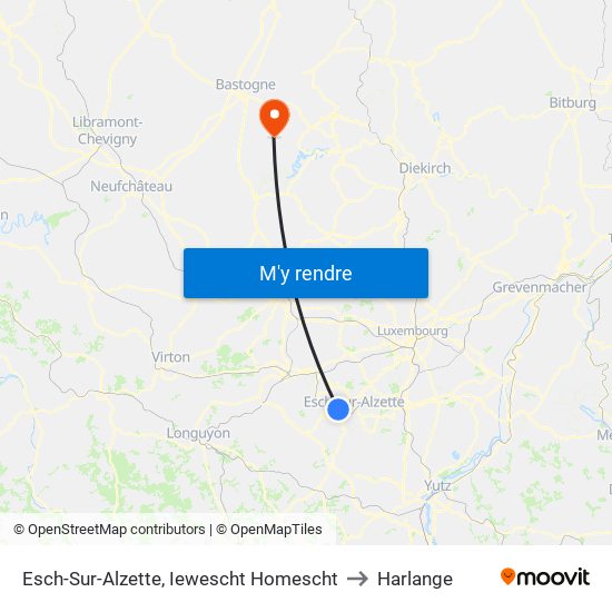 Esch-Sur-Alzette, Iewescht Homescht to Harlange map