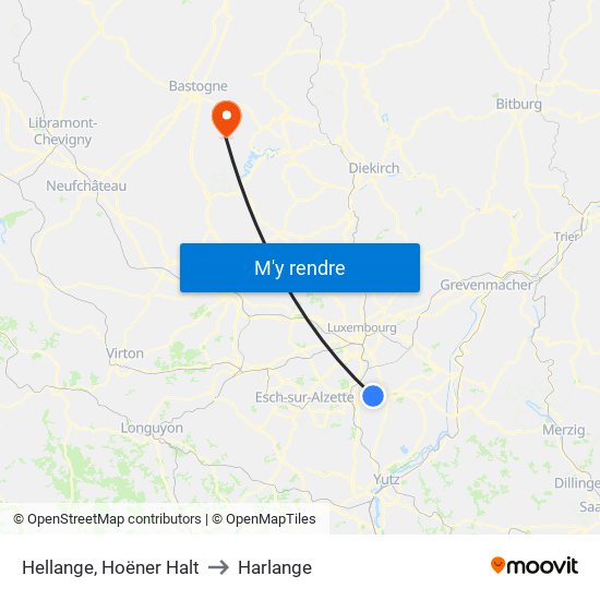 Hellange, Hoëner Halt to Harlange map