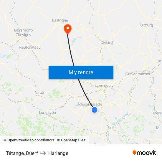 Tétange, Duerf to Harlange map