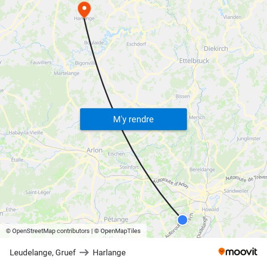 Leudelange, Gruef to Harlange map