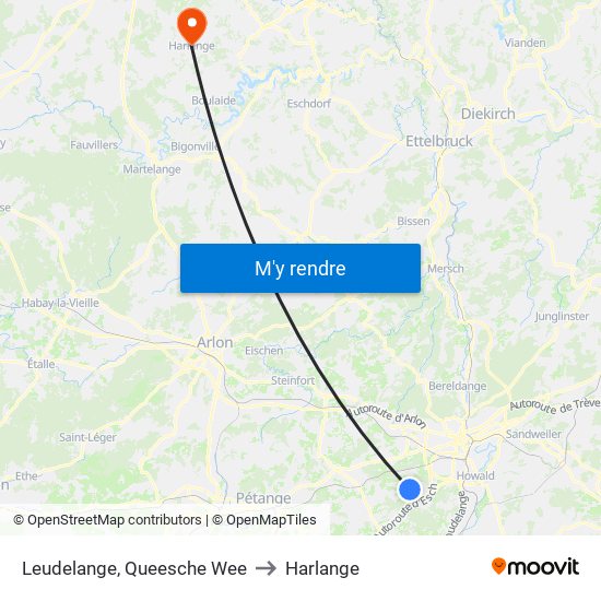 Leudelange, Queesche Wee to Harlange map