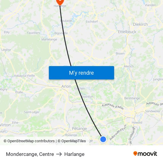 Mondercange, Centre to Harlange map