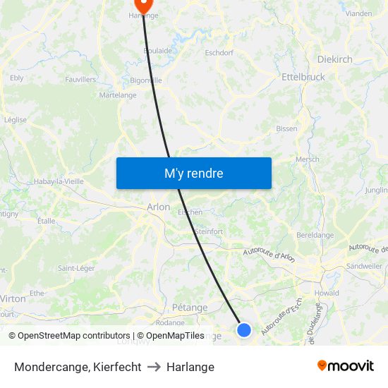Mondercange, Kierfecht to Harlange map