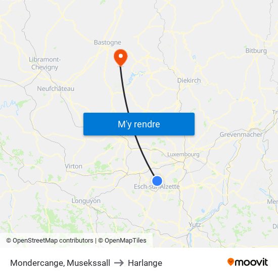 Mondercange, Musekssall to Harlange map