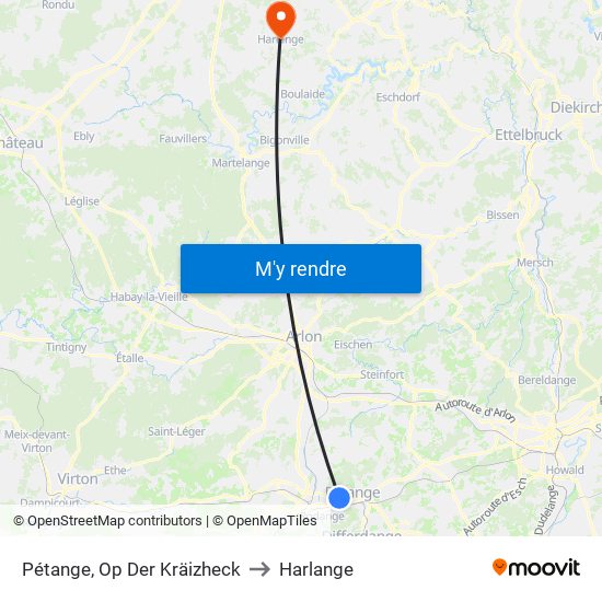 Pétange, Op Der Kräizheck to Harlange map