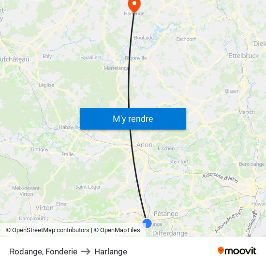 Rodange, Fonderie to Harlange map