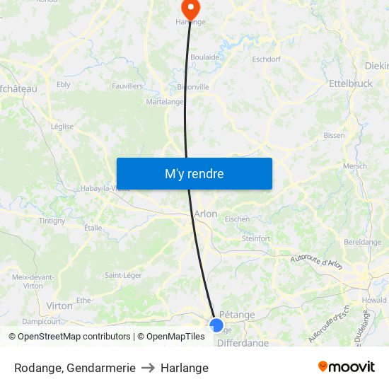 Rodange, Gendarmerie to Harlange map