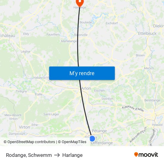 Rodange, Schwemm to Harlange map