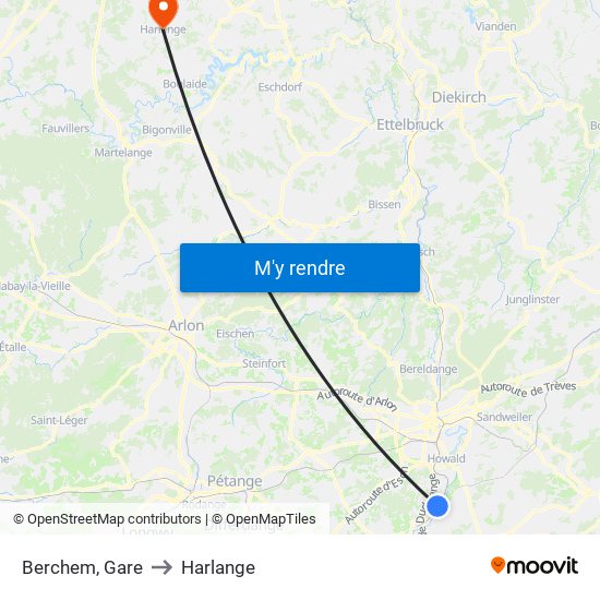 Berchem, Gare to Harlange map