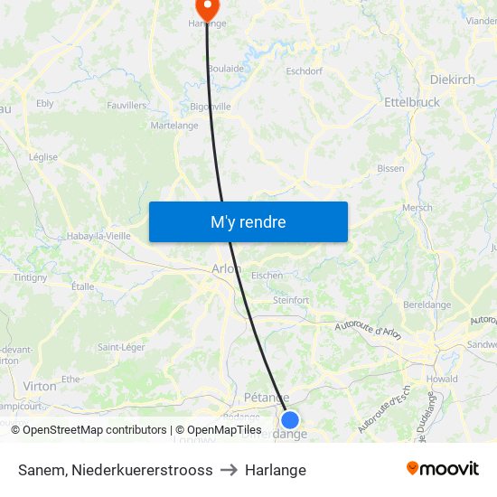 Sanem, Niederkuererstrooss to Harlange map