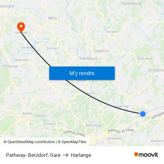 Pathway- Betzdorf, Gare to Harlange map