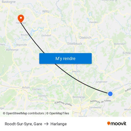 Roodt-Sur-Syre, Gare to Harlange map