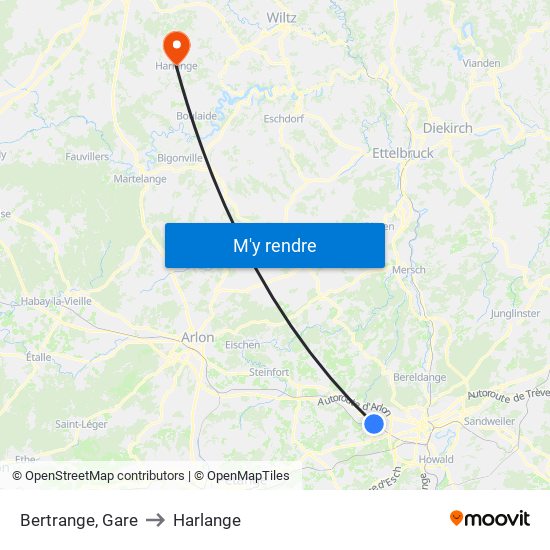 Bertrange, Gare to Harlange map