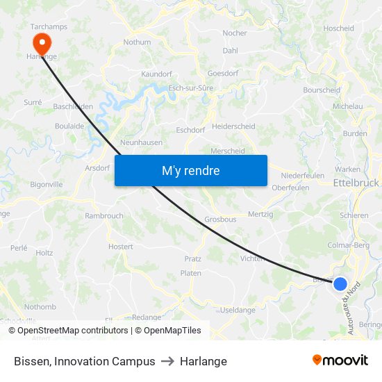 Bissen, Innovation Campus to Harlange map
