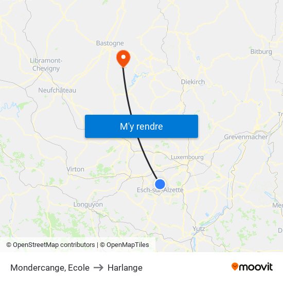 Mondercange, Ecole to Harlange map