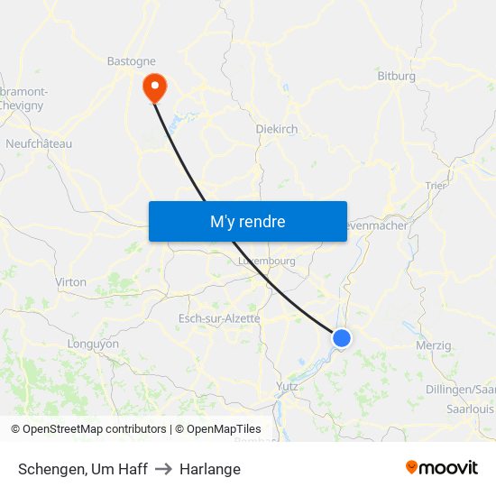 Schengen, Um Haff to Harlange map