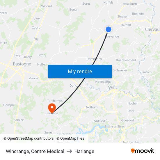 Wincrange, Centre Médical to Harlange map