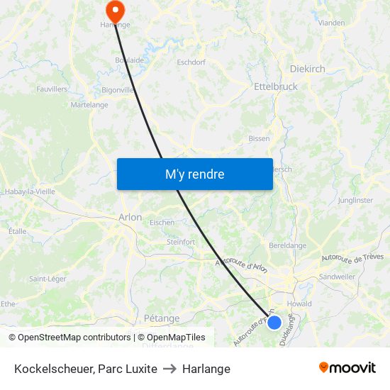 Kockelscheuer, Parc Luxite to Harlange map