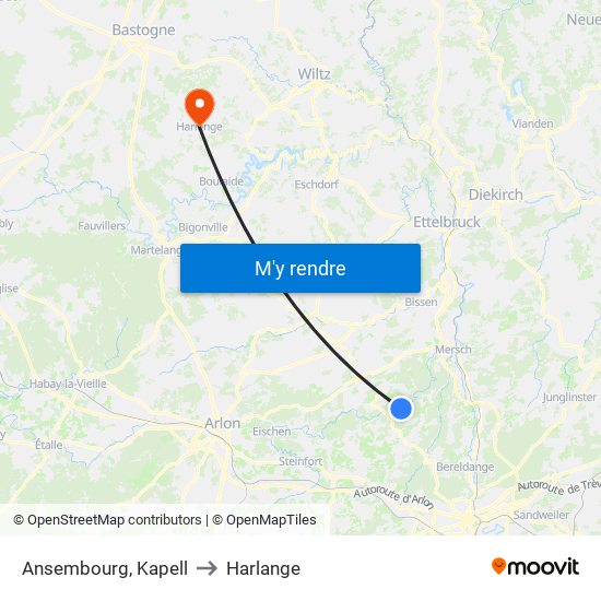 Ansembourg, Kapell to Harlange map