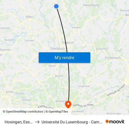 Hosingen, Eesberwee to Université Du Luxembourg - Campus Kirchberg map