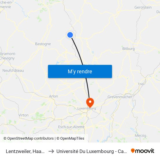 Lentzweiler, Haaptstrooss to Université Du Luxembourg - Campus Kirchberg map