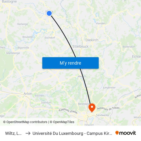 Wiltz, Lann to Université Du Luxembourg - Campus Kirchberg map