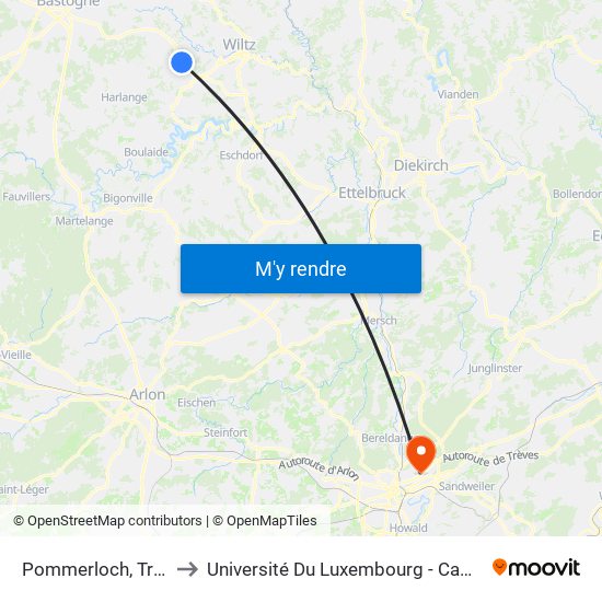 Pommerloch, Trëntelhaff to Université Du Luxembourg - Campus Kirchberg map